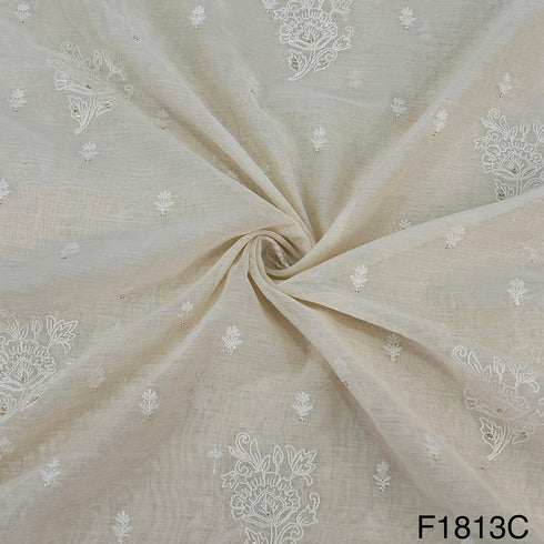 Thread Sequins Embroidered Chanderi Silk Fabric-F1813